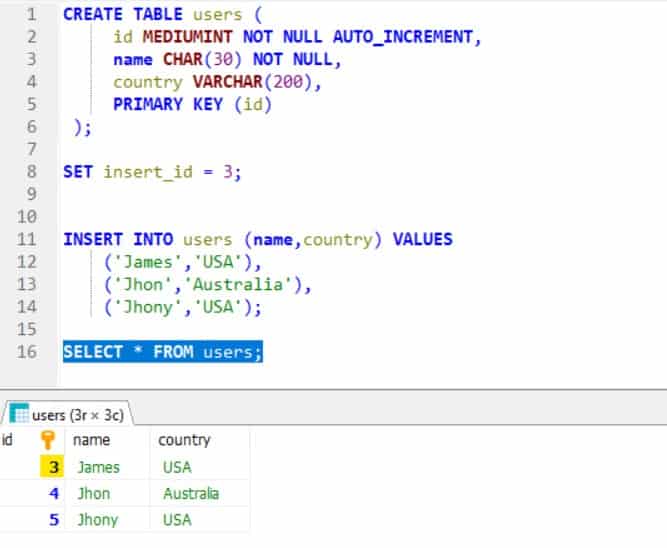 MariaDB Set Auto Increment Value