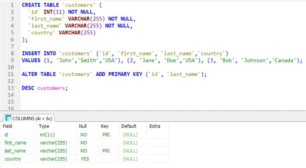 MariaDB Alter Table Compound Primary Key