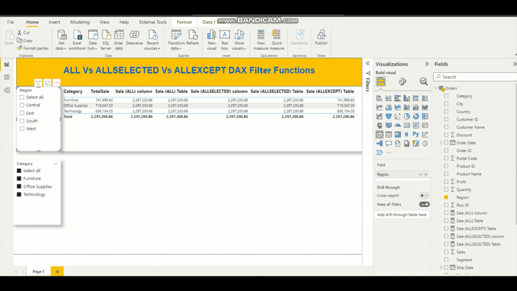 ALL, ALLSELECTED, and ALLEXCEPT DAX Filter Function