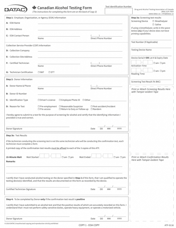 Canadian Onsite Drug Testing Form (OSTF) 100pack DATAC