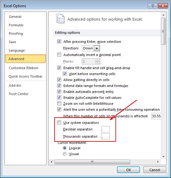 Excel Locale (Separator,...)