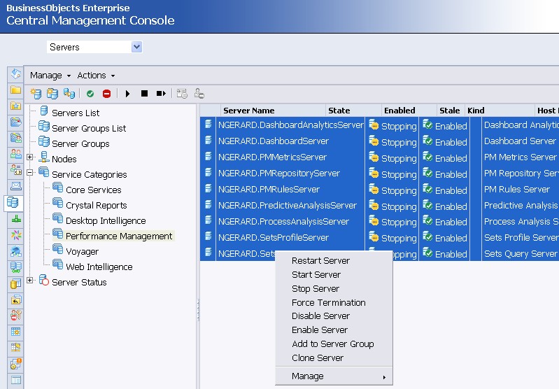 SAP BO Servers Management (Services)