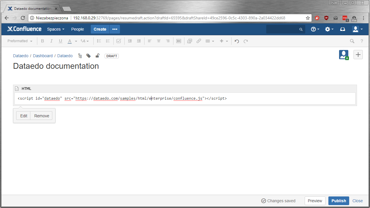 Publishing documentation on Confluence Dataedo Documentation