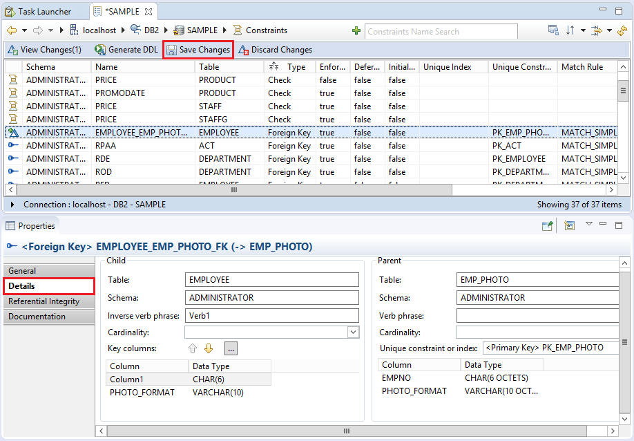How to create foreign keys in DB2 using IBM Data Studio IBM Data