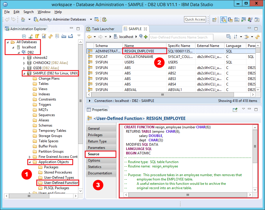 View source code of function with IBM Data Studio IBM Data Studio Tutorials