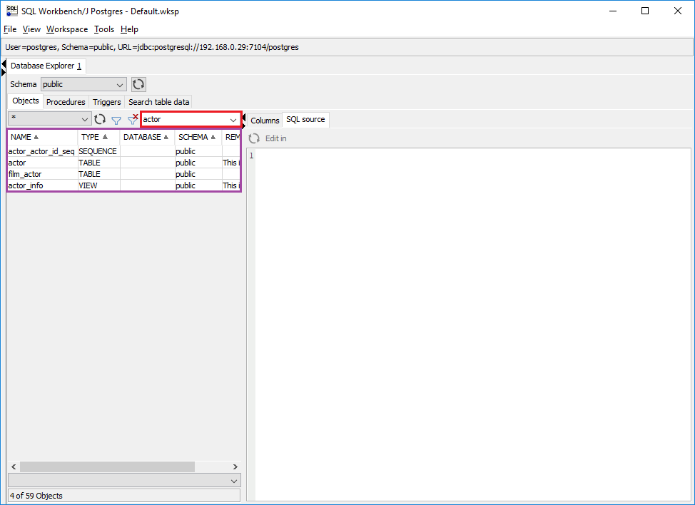 How to find table in a database with SQL Workbench/J SQL Workbench/J