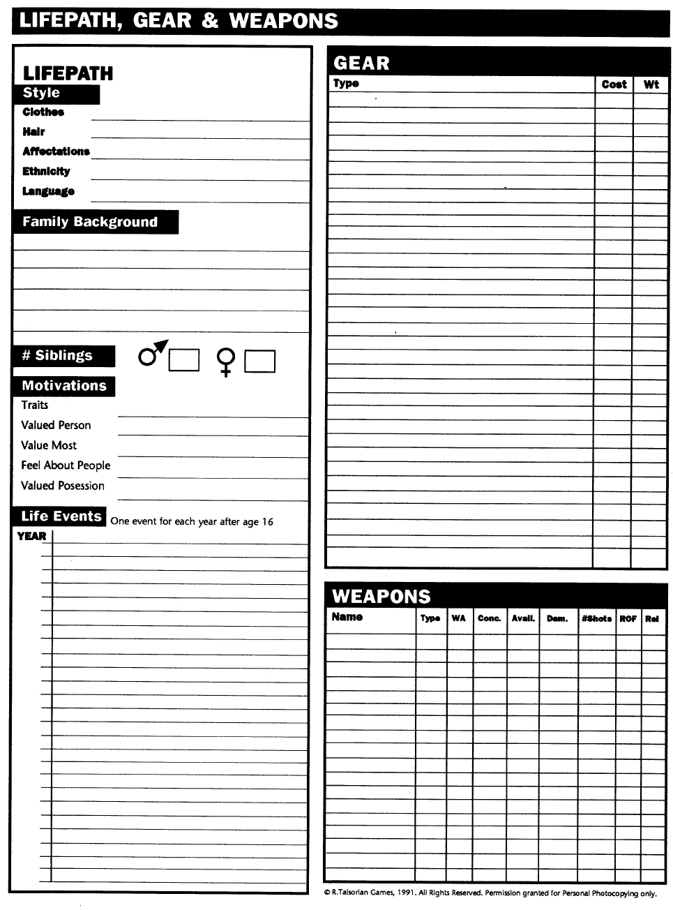 character sheets