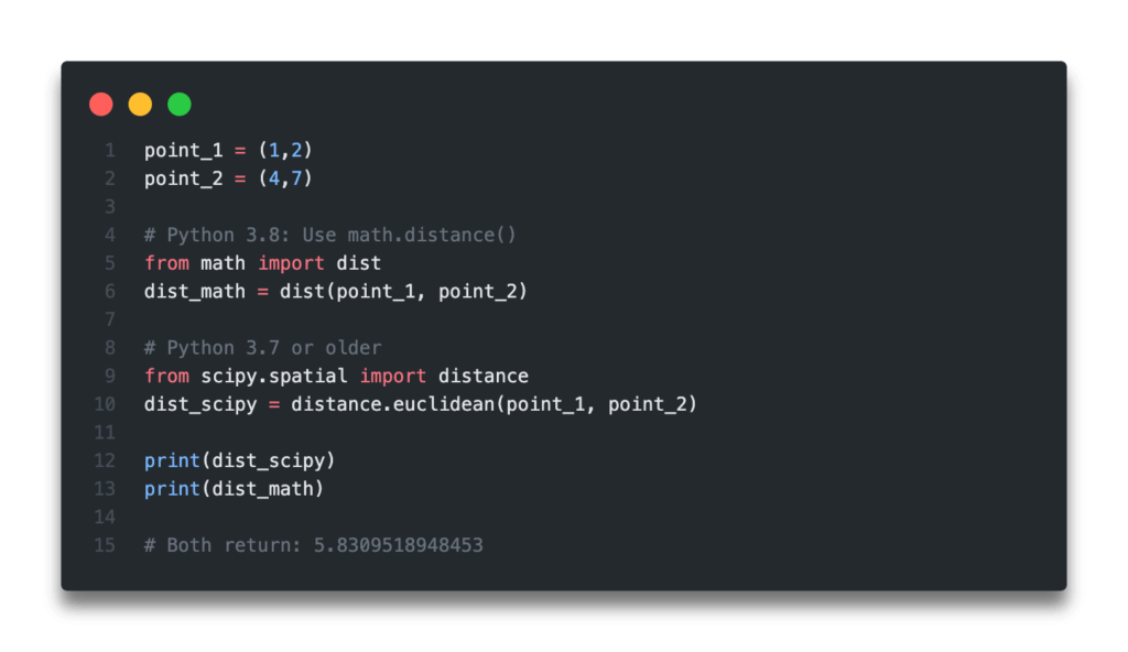 Python Find the Euclidian Distance between Two Points • datagy