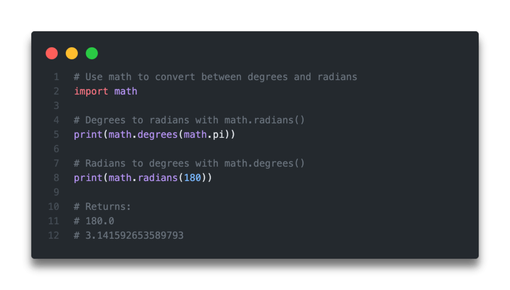 Python Convert Degrees to Radians (and Radians to Degrees) • datagy