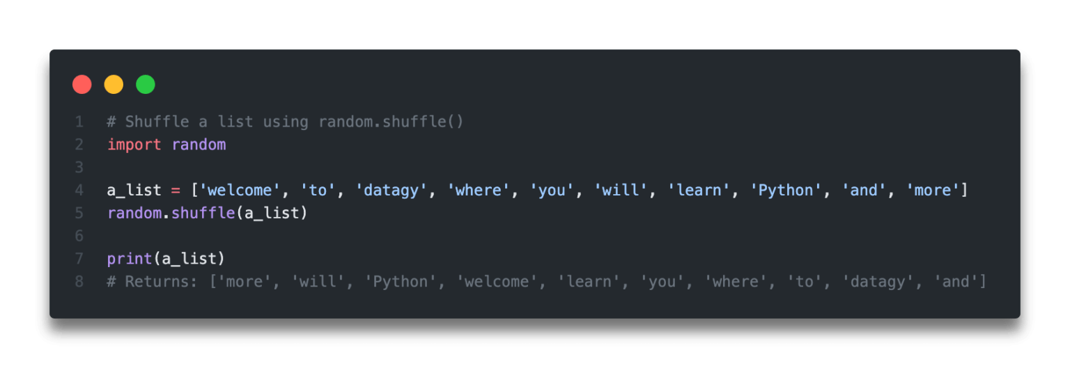 Python Shuffle a List (Randomize Python List Elements) • datagy
