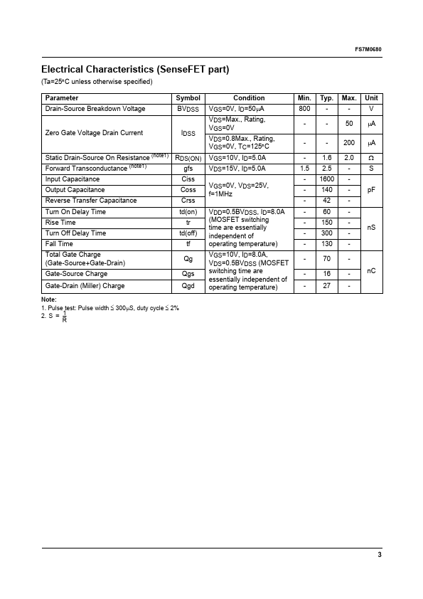 7M0680 Datasheet, Switch, Fairchild Semiconductor