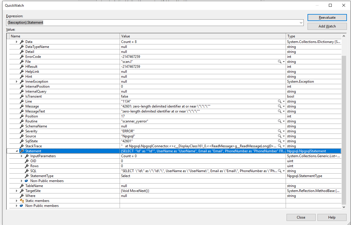 Postgres case sensitive table & column names — DataTables forums