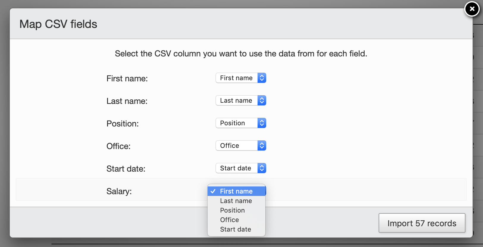 CSV Import Include "none" or "not applicable" in column select