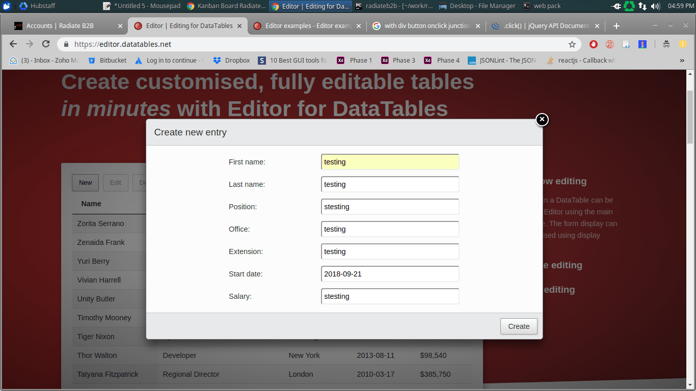 how to add processing icon for datatable create button — DataTables forums