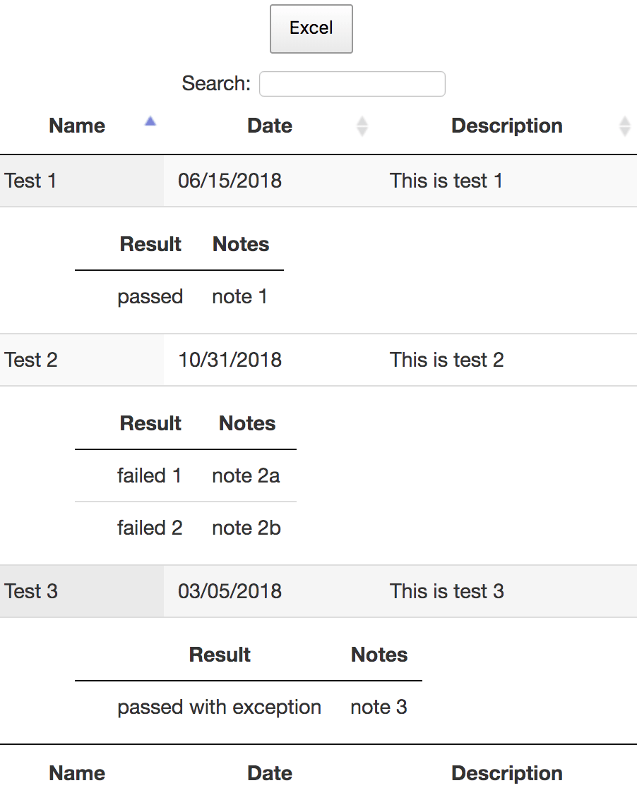 Datatables Multiple Child Rows Export child rows using pdfHtml5