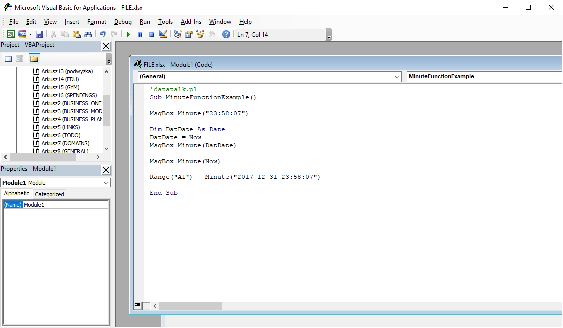 Minute VBA Function How to get minutes from date and time