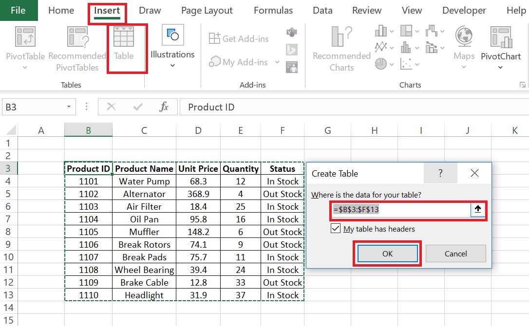 Table in Excel How to create excel table step by step by 2 methods