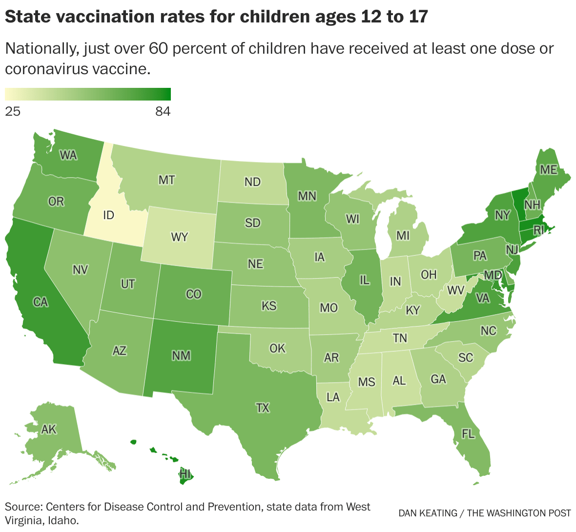 Southern states fall behind in vaccinating kids as pediatric infections