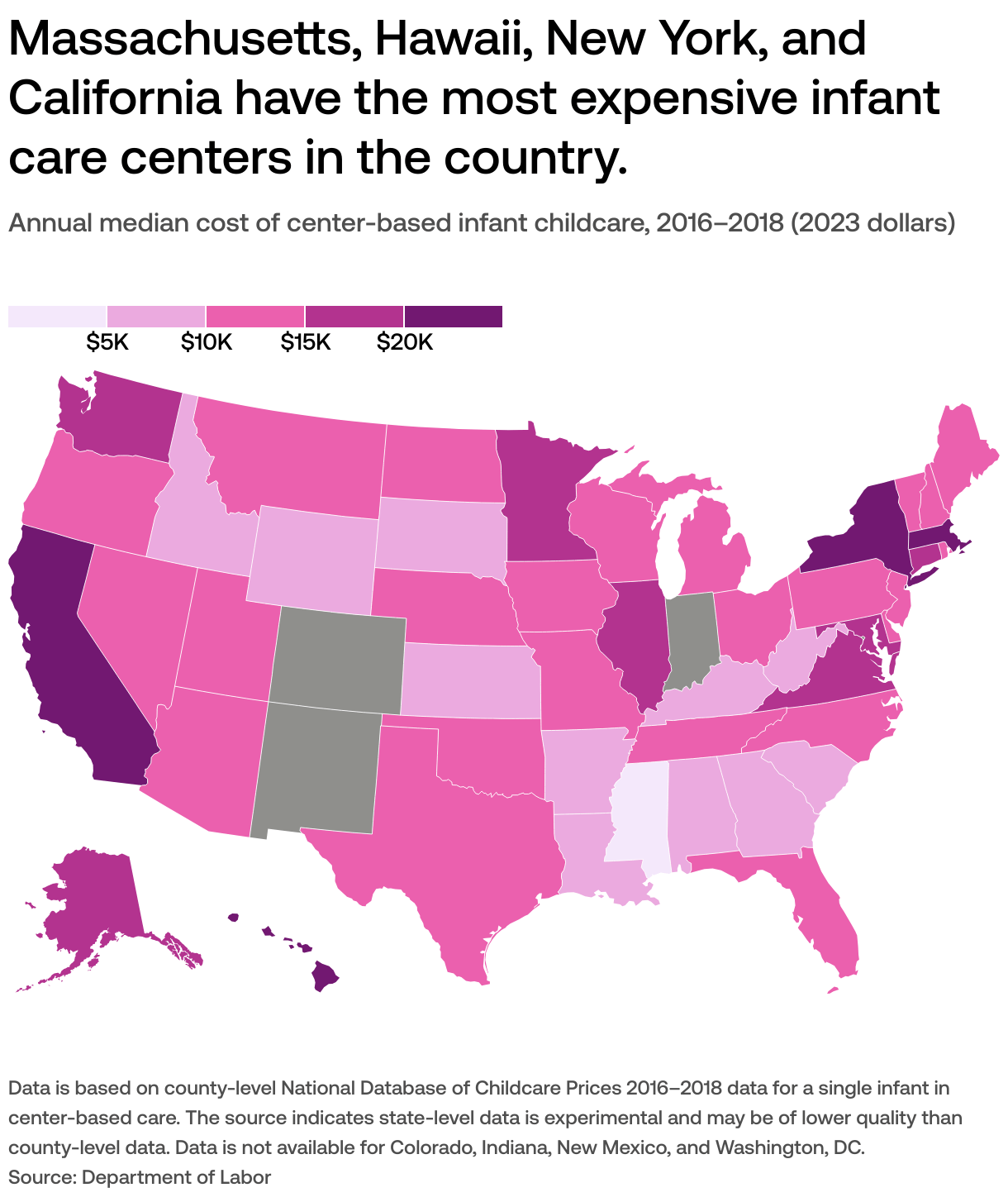 Which states have the highest and lowest childcare costs?