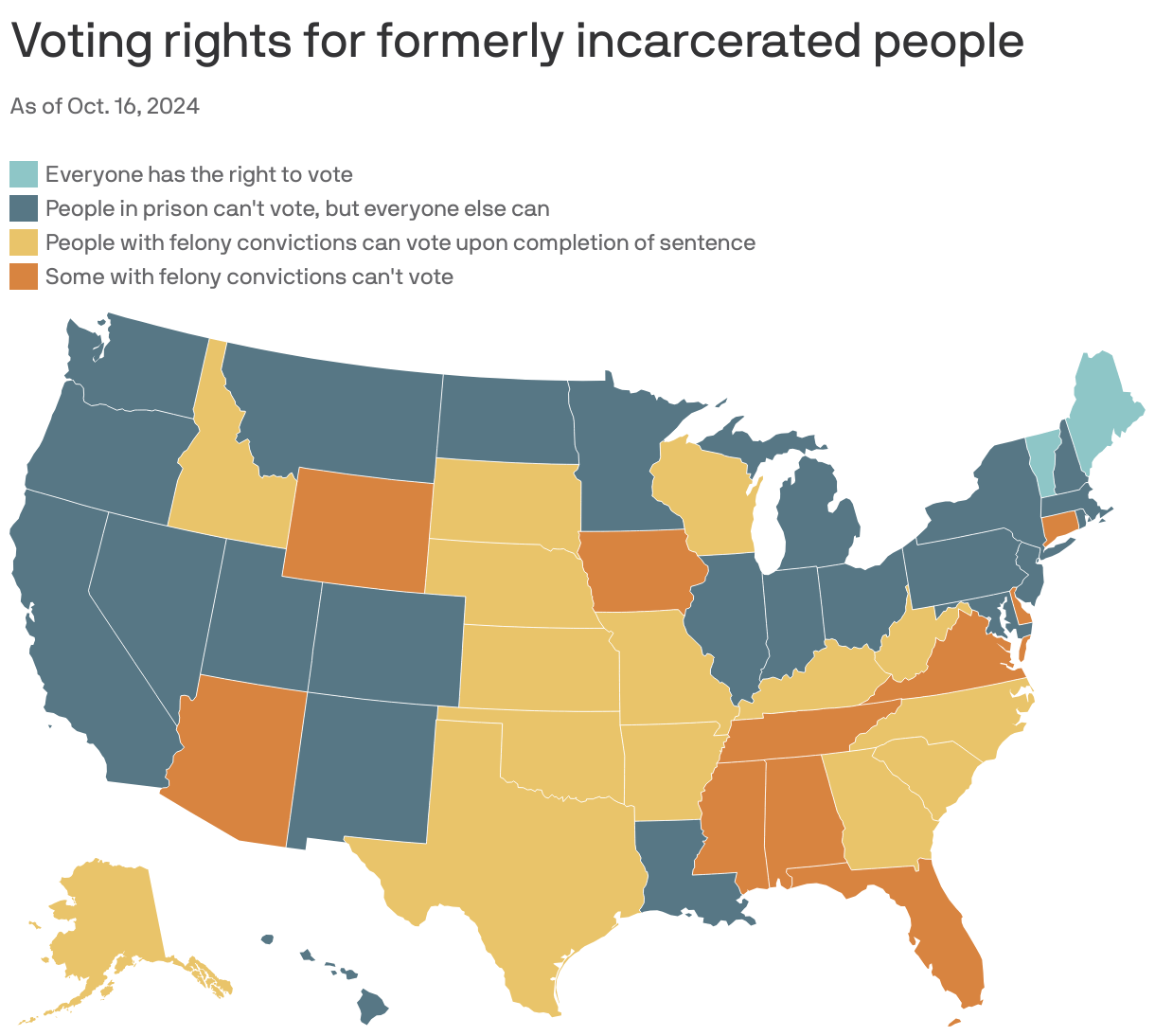 Where felons can and can't vote, mapped