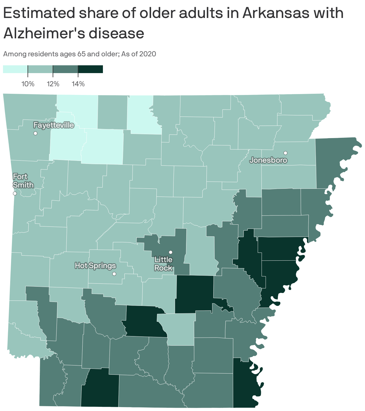 Mapped Arkansas' Alzheimer's rates Axios NW Arkansas