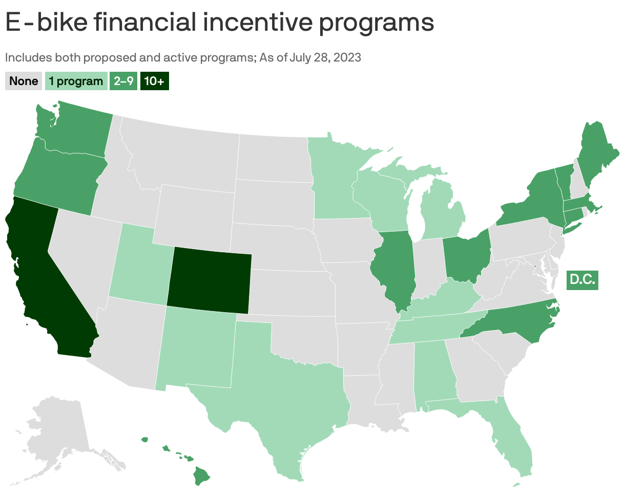 Which state has the most ebike tax credit programs