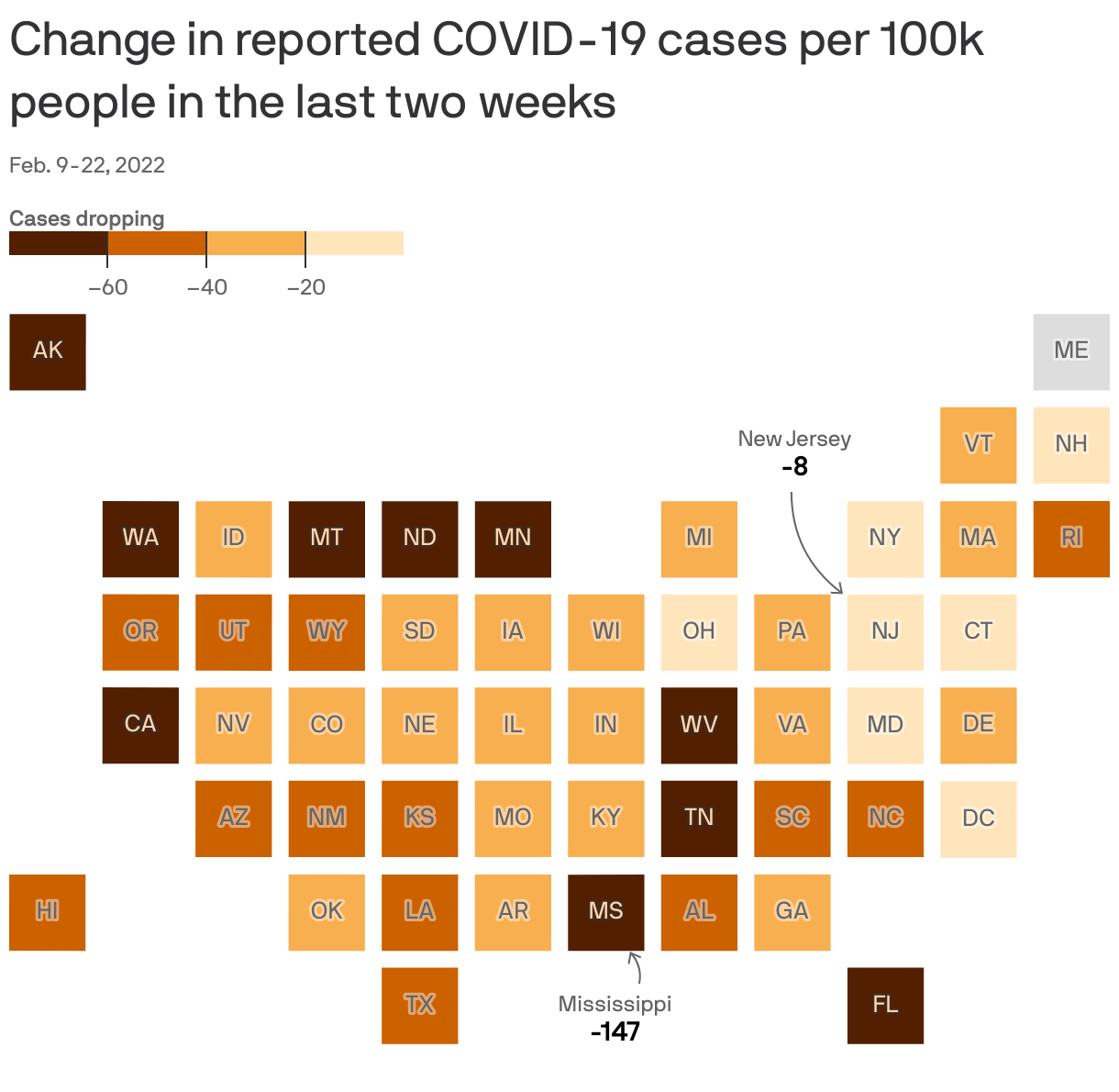 COVID cases fall throughout the U.S.