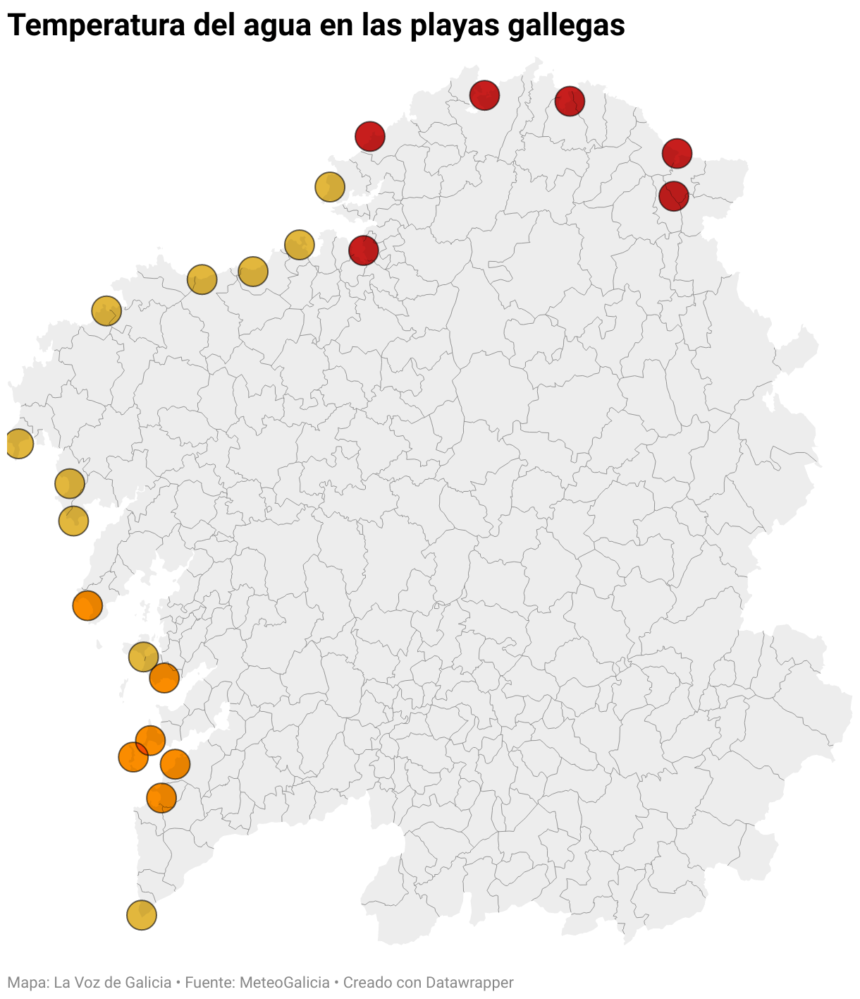 La temperatura del agua en Galicia As Catedrais a 22 grados, Rodas a 15