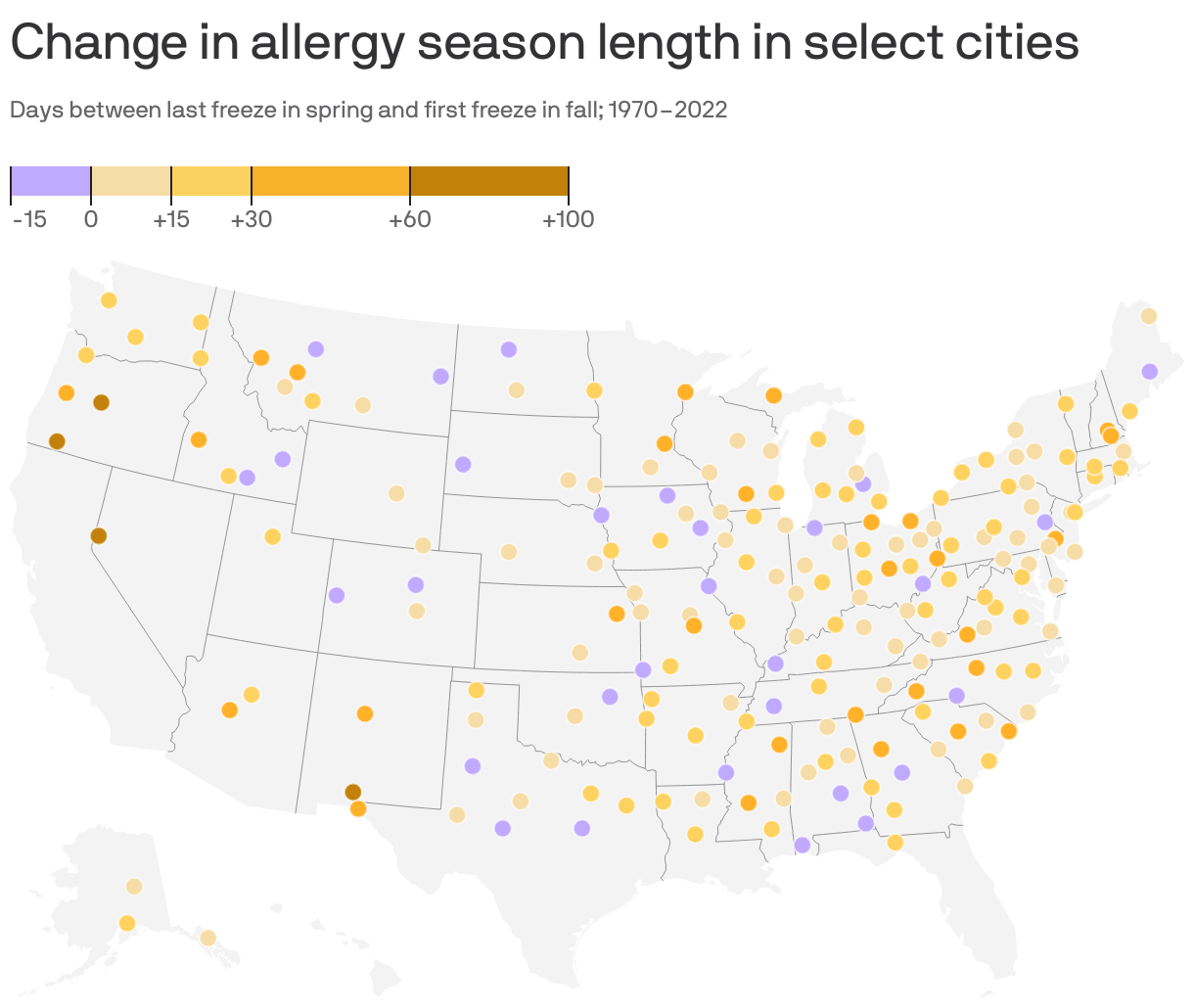 Map Where allergy season is getting longer