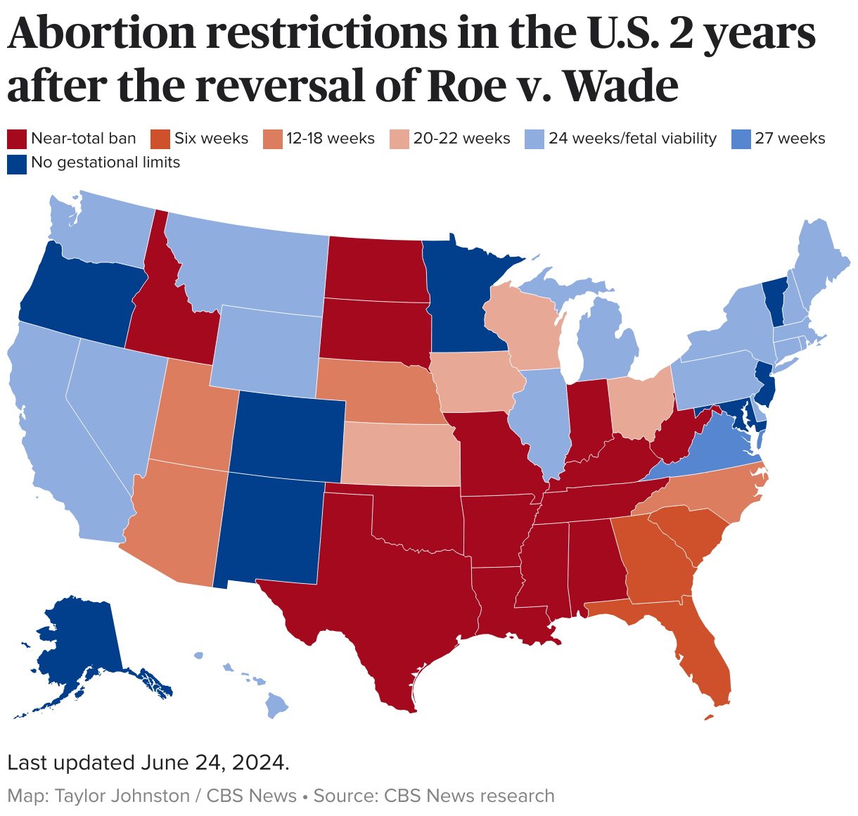 Map shows state abortion restrictions 2 years after the Supreme Court
