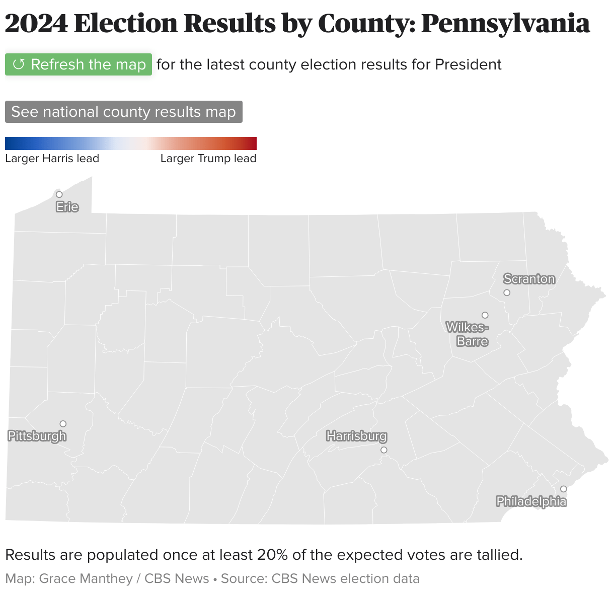 Trump wins Pennsylvania in 2024 presidential election. See the county