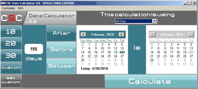 Calendar Day Counter Between Dates