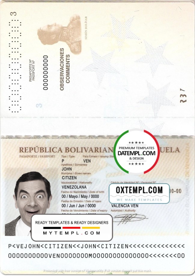 Venezuela passport template in PSD format, fully editable Datempl