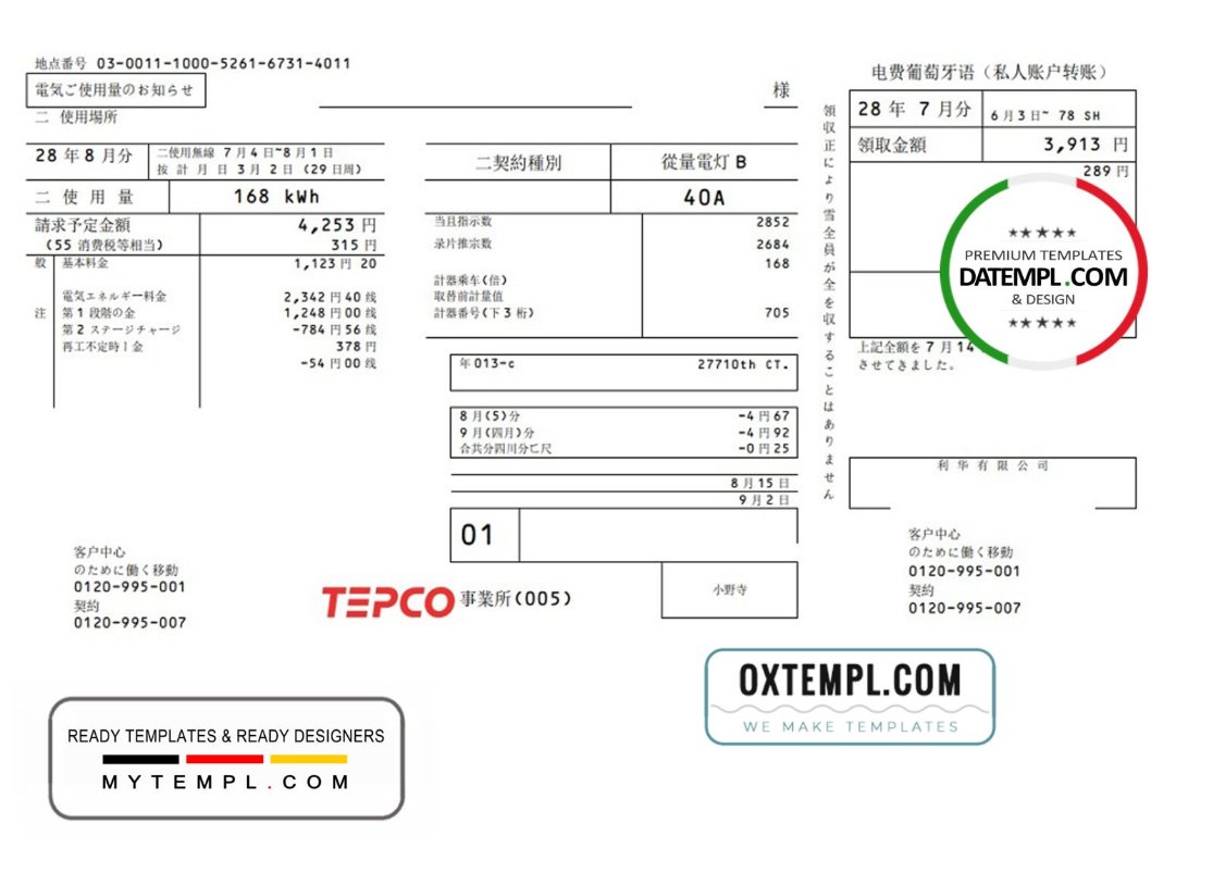 Japan Tokyo Electric Power Company (TEPCO) electricity utility bill