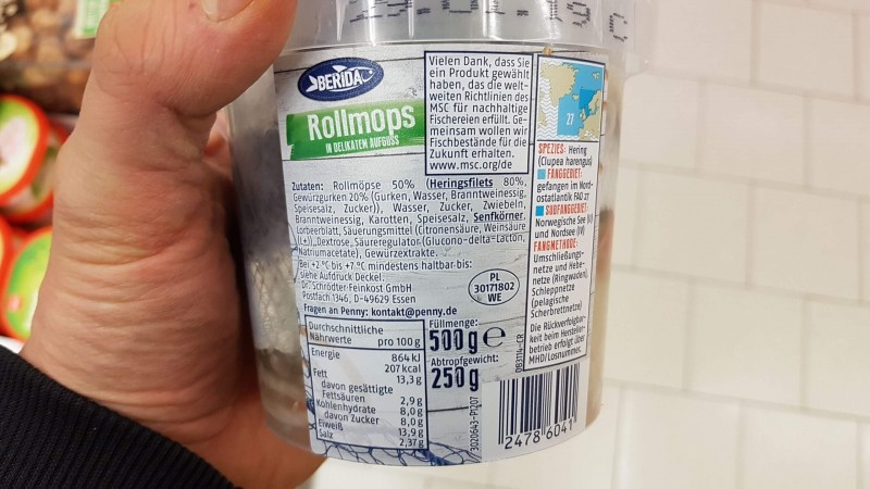 Berida Rollmops Kalorien, Nährwerte, Produktdaten