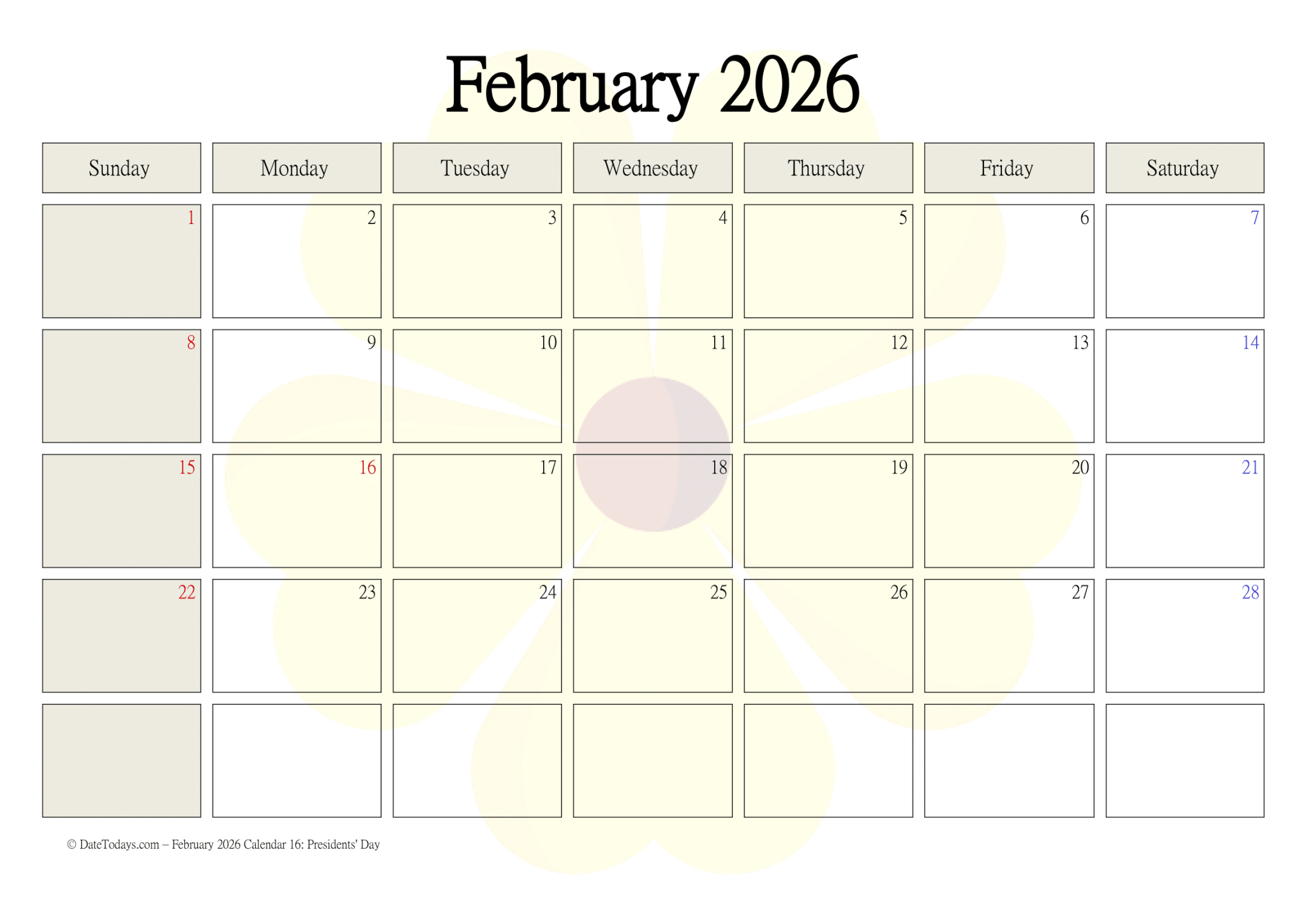 February 2026 Calendar with US Holidays Printable PDF's