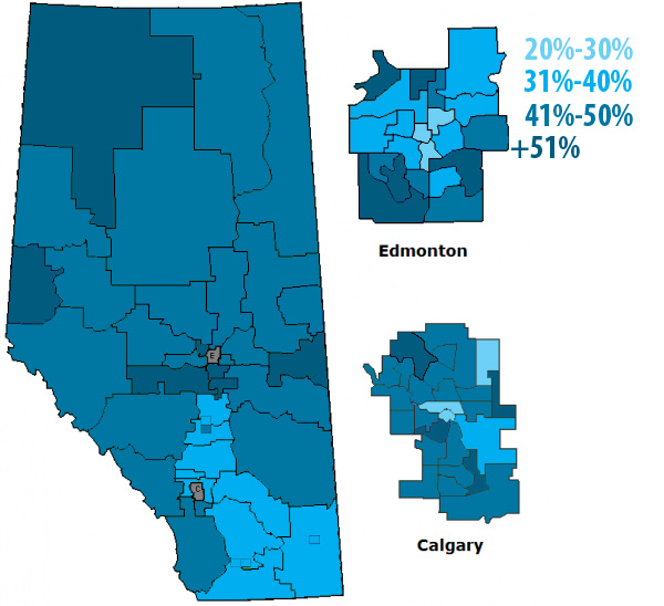 alberta election maps percentage of vote by constituency. daveberta