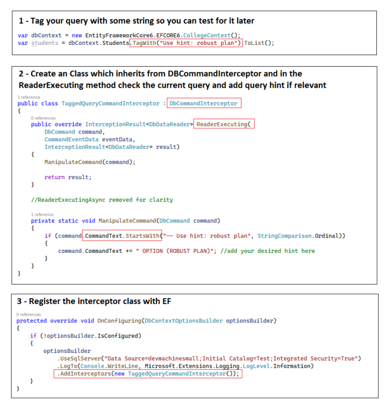 How to add SQL query hints to Entity Framework Core queries