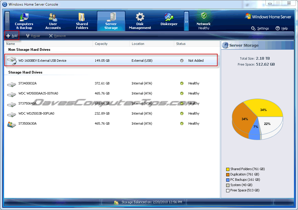 How to backup your Windows Home Server V1 Daves Computer Tips