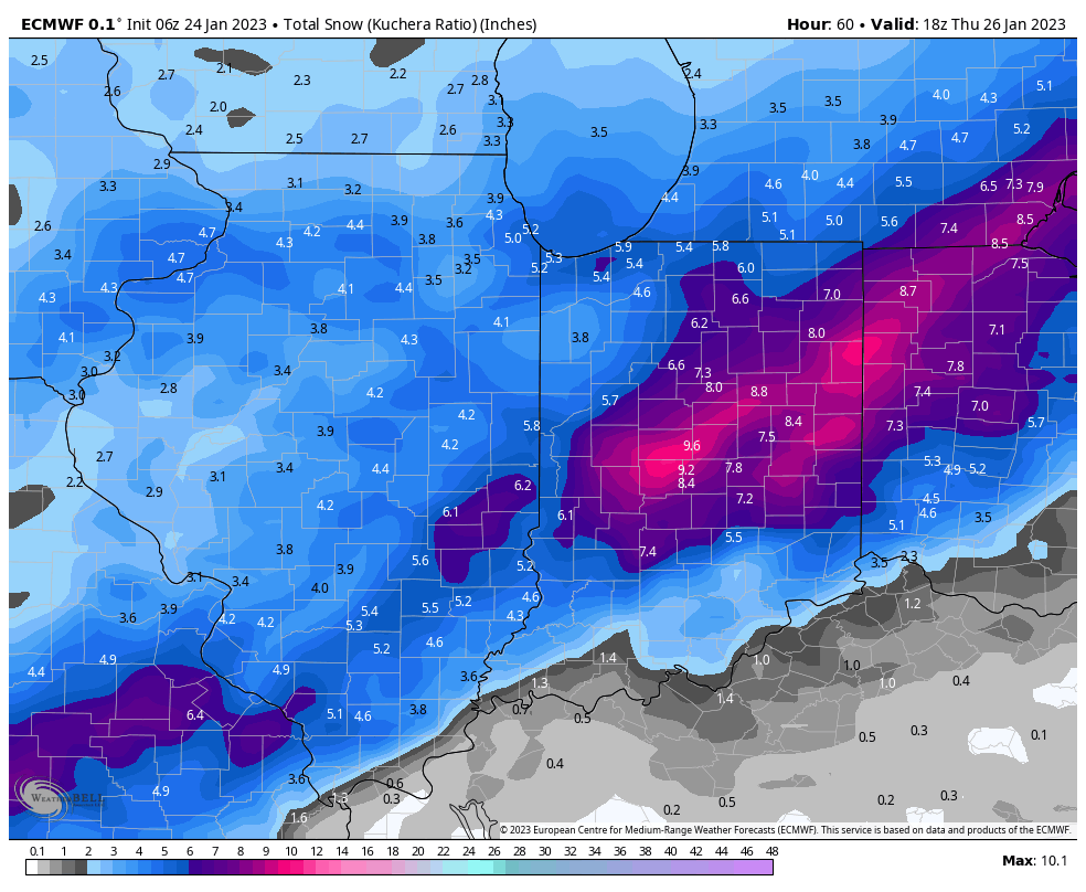 Close call but heaviest stays just south. Dave's Weather Eye