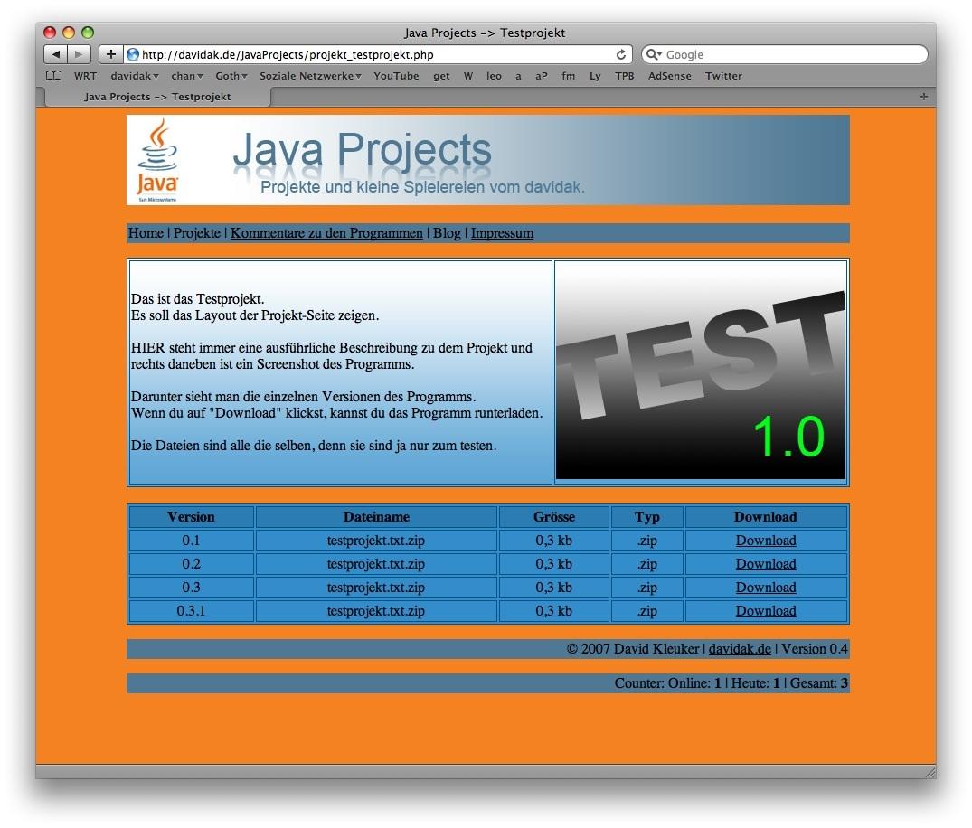Java Projects HTML Template davidak.de