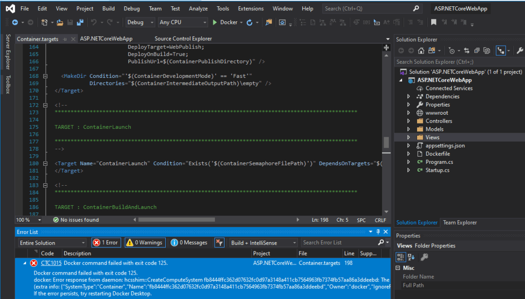 Core 3.1 Web App Docker Error Code 125