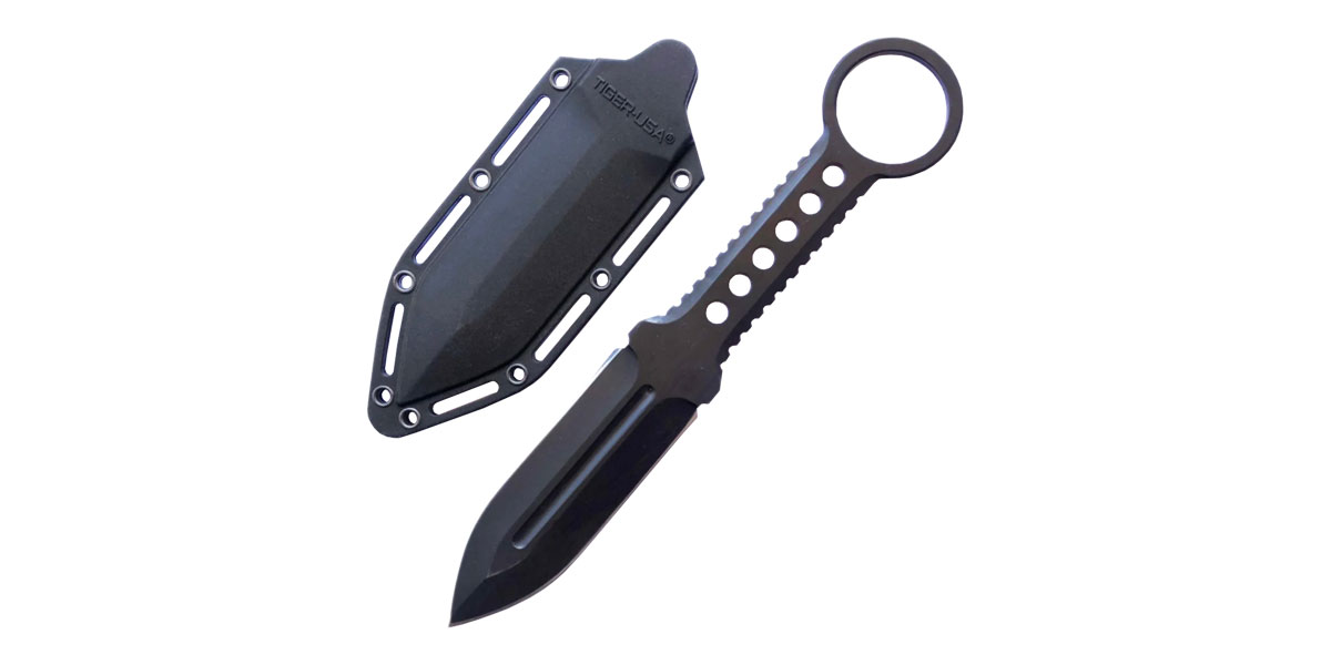Gas Station Knife Co. Tactical TigerUSA Boot Knife Black Double Edge