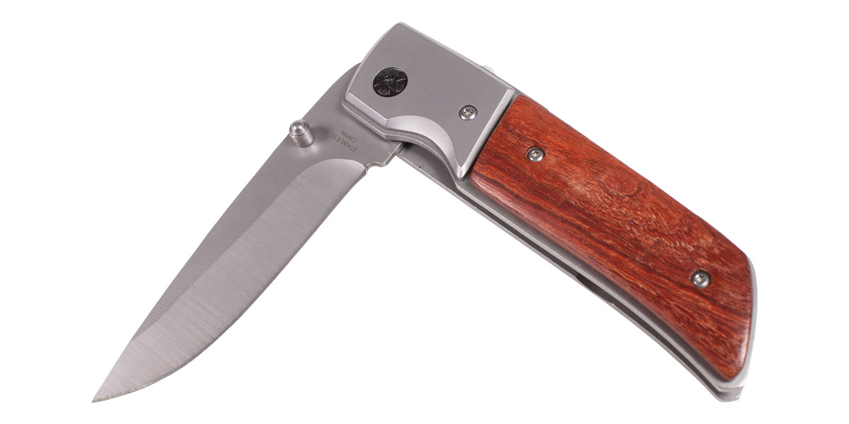 Gas Station Wood Handled Folding Knife with Attached Flashlight