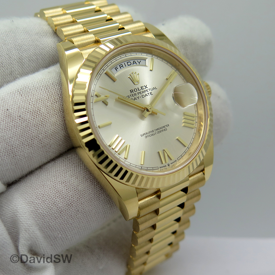 Rolex 228238 Day Date 40 18k Yellow Gold With Silver Roman Dial Davidsw