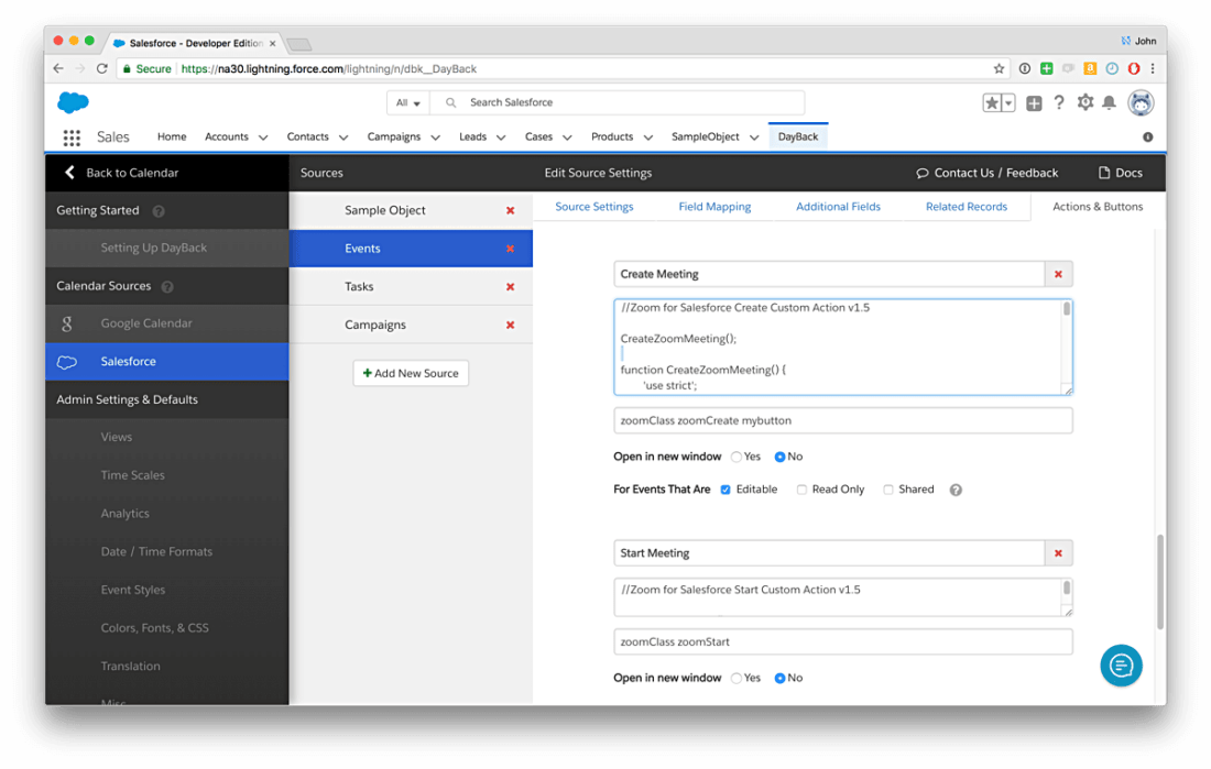 Schedule Zoom Meetings in Salesforce DayBack Calendar