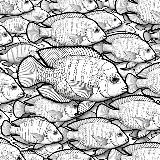 Realistic Shoal of Cichlids Coloring Page 4 Free Printable Pages