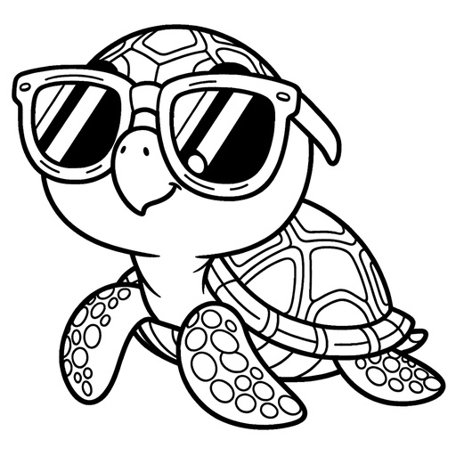Turtle in Sunglasses Coloring Page 4 Free Printable Pages