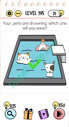 Brain Test Level 195 Your pets are drowning, which one will you save