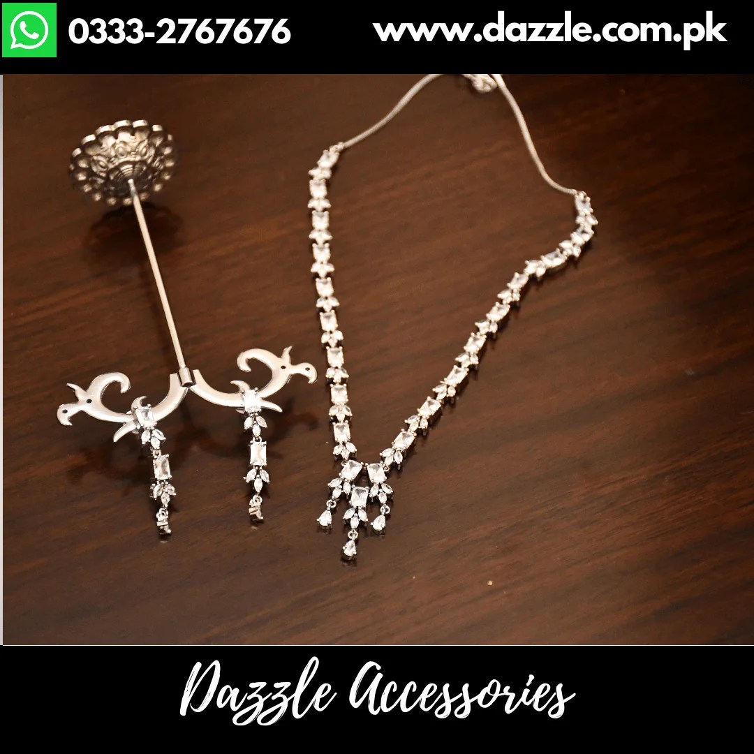 American Diamond Silver Pendant Set Dazzle Accessories